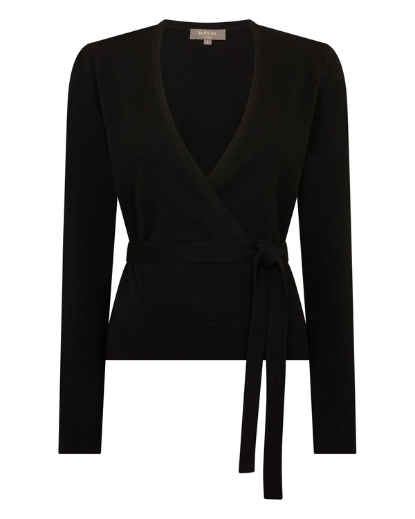 N.Peal Women's Arabella Wrap Cashmere Cardigan Black