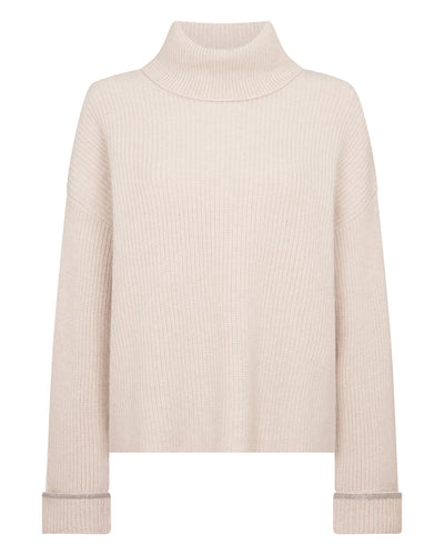N.Peal Women's Luxe Roll Neck Cashmere Jumper Ecru White Sparkle