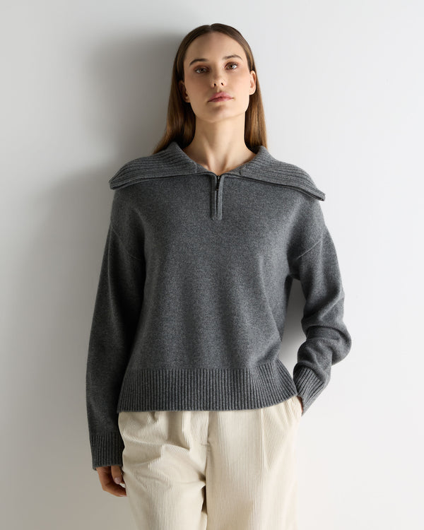 N.Peal Women's Cashmere Half Zip Cashmere Jumper Elephant Grey