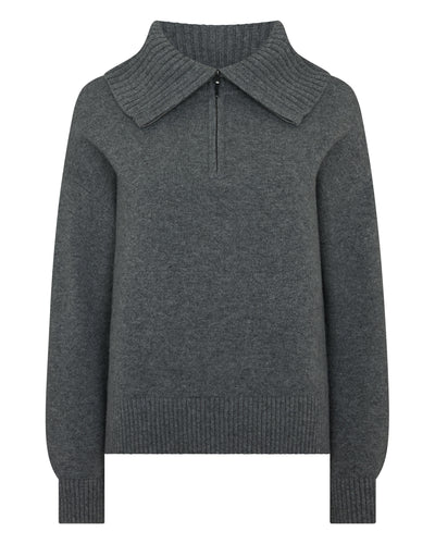 N.Peal Women's Cashmere Half Zip Cashmere Jumper Elephant Grey