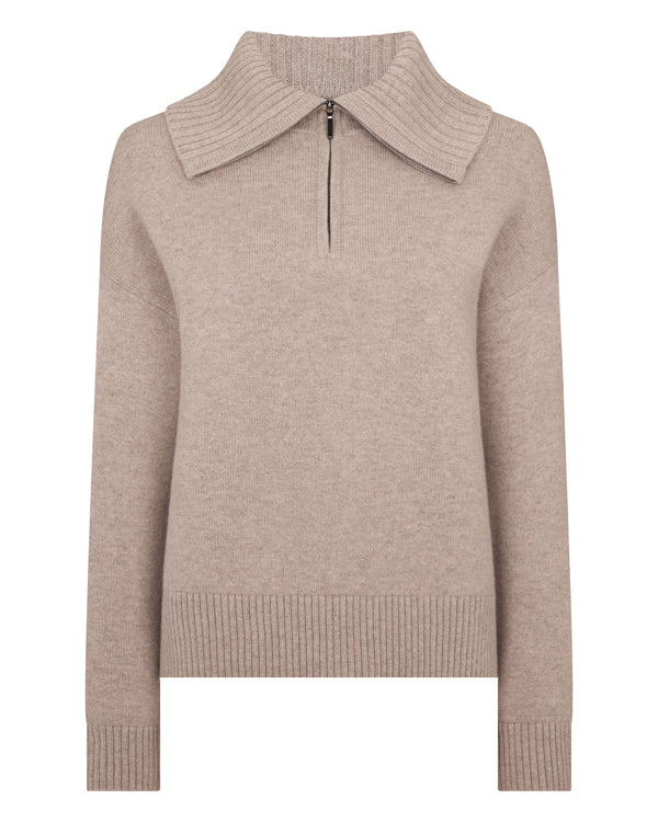 N.Peal Women's Cashmere Half Zip Cashmere Jumper Oatmeal Brown