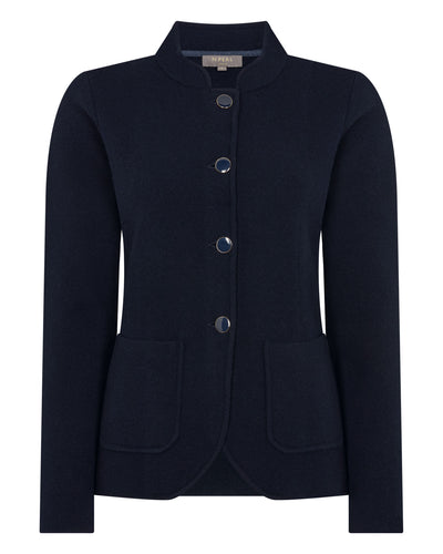 N.Peal Women's Nehru Collar Cashmere Jacket Navy Blue