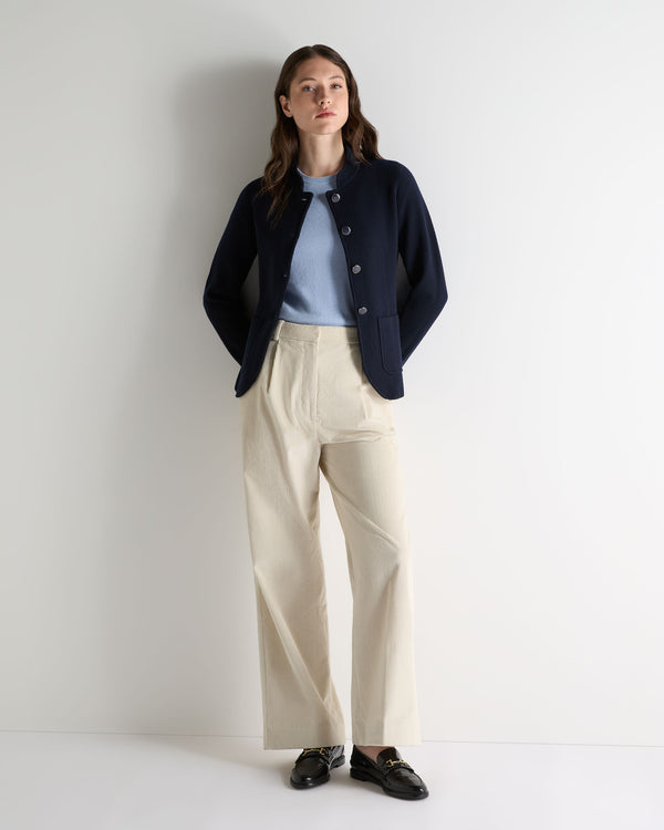 N.Peal Women's Nehru Collar Cashmere Jacket Navy Blue