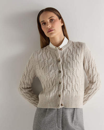 N.Peal Women's Cable Cashmere Cardigan Ash Grey Marl