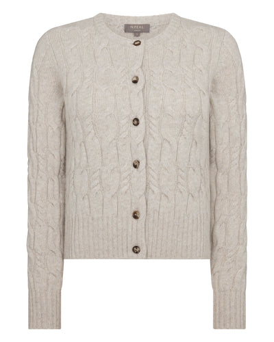 N.Peal Women's Cable Cashmere Cardigan Ash Grey Marl