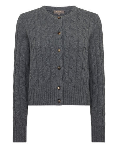 N.Peal Women's Cable Cashmere Cardigan Elephant Grey