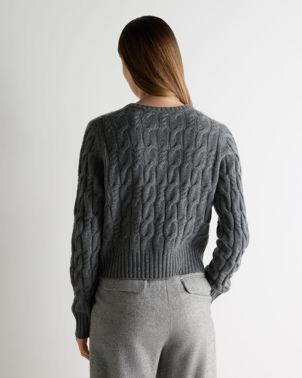 N.Peal Women's Cable Cashmere Cardigan Elephant Grey