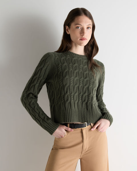 Women's Cable Cashmere Jumper Army Green | N.Peal