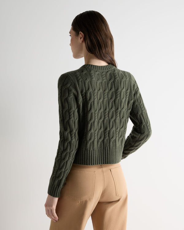 N.Peal Women's Cable Cashmere Jumper Army Green
