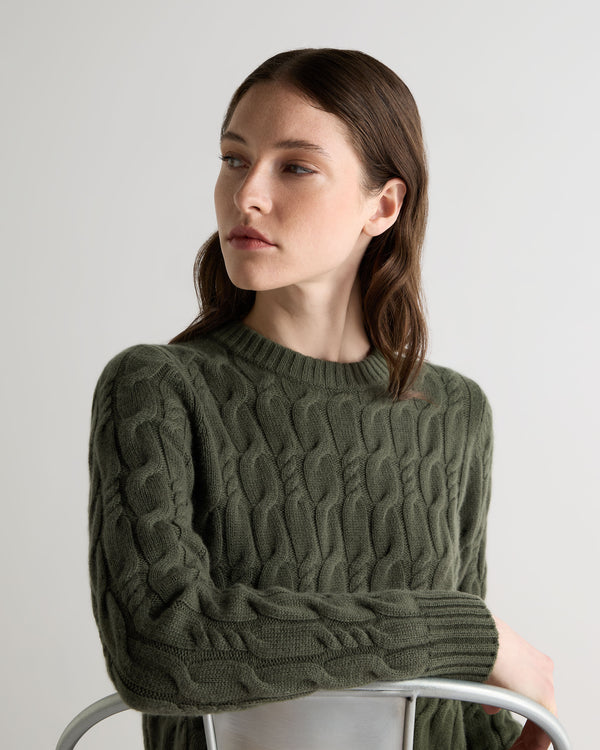 N.Peal Women's Cable Cashmere Jumper Army Green