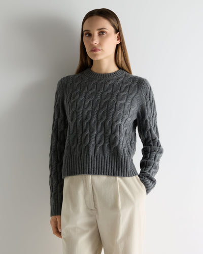 N.Peal Women's Cable Cashmere Jumper Elephant Grey
