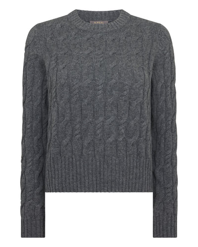 N.Peal Women's Cable Cashmere Jumper Elephant Grey