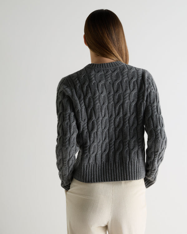 N.Peal Women's Cable Cashmere Jumper Elephant Grey