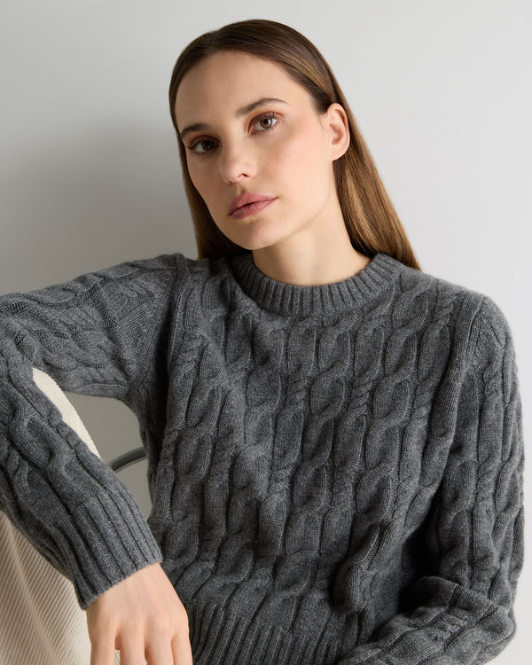 N.Peal Women's Cable Cashmere Jumper Elephant Grey