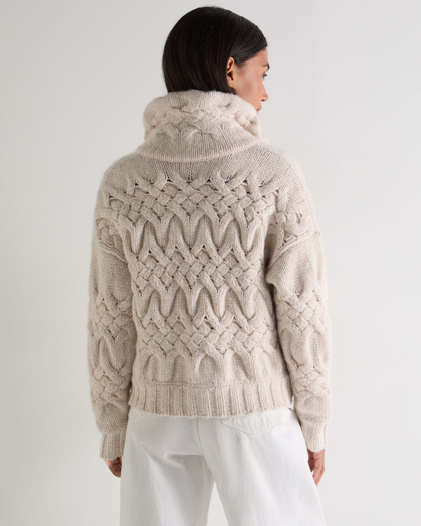N.Peal Women's Hero Zip Cable Cashmere Jumper Ecru White