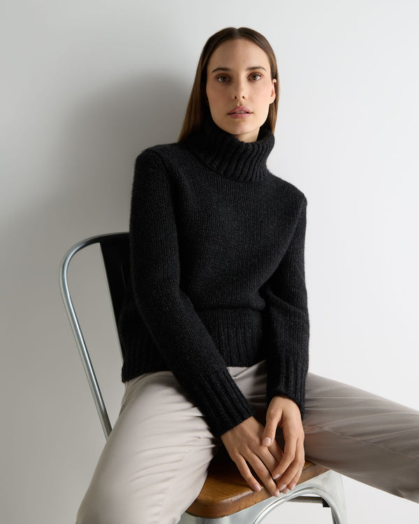 N.Peal Women's Hazel Hand Knit Cashmere Jumper Charcoal Grey Melange