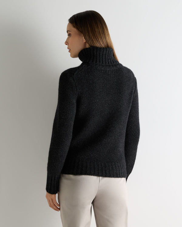 N.Peal Women's Hazel Hand Knit Cashmere Jumper Charcoal Grey Melange