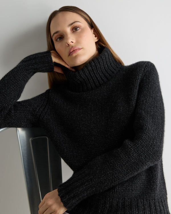 N.Peal Women's Hazel Hand Knit Cashmere Jumper Charcoal Grey Melange