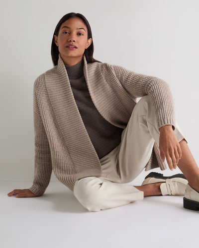 N.Peal Women's Chunky Moss Stitch Cashmere Cardigan Oatmeal Brown