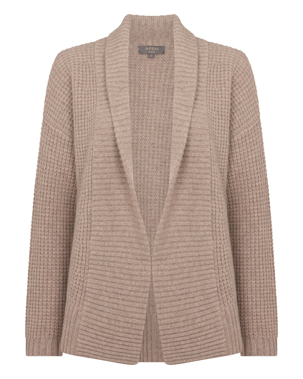 N.Peal Women's Chunky Moss Stitch Cashmere Cardigan Oatmeal Brown