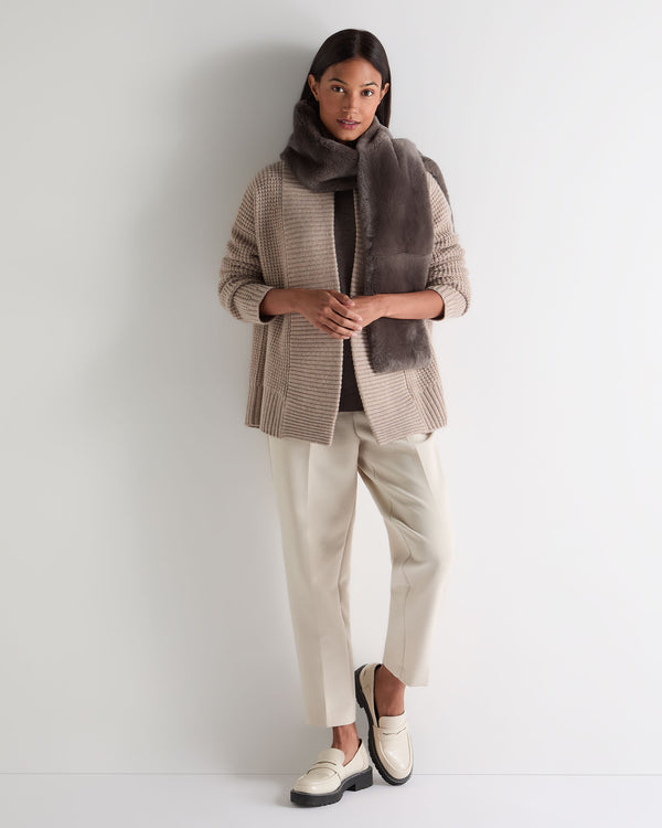 N.Peal Women's Chunky Moss Stitch Cashmere Cardigan Oatmeal Brown