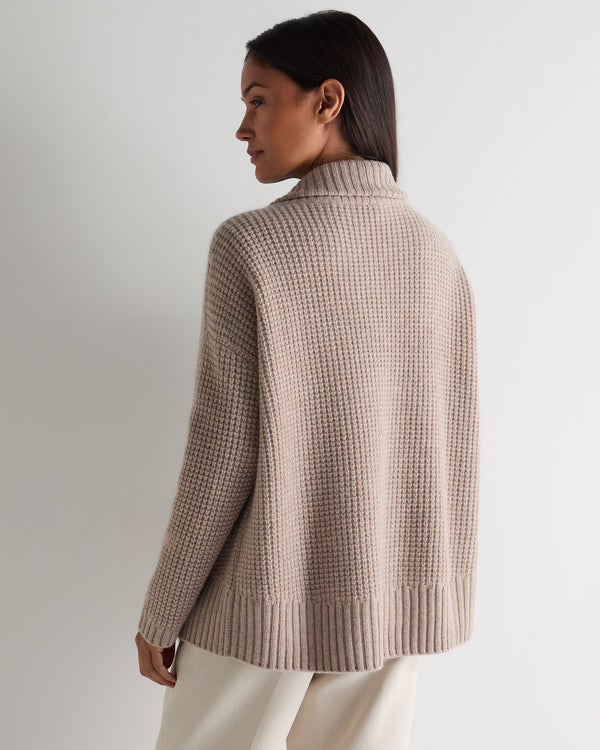 N.Peal Women's Chunky Moss Stitch Cashmere Cardigan Oatmeal Brown