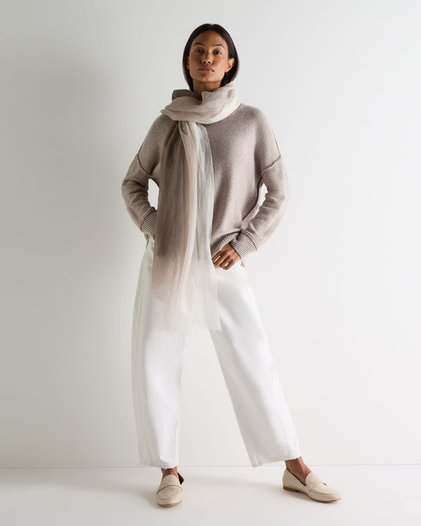N.Peal Women's Relaxed Round Neck Cashmere Jumper Basilica Beige Brown Marl