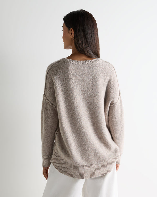 N.Peal Women's Relaxed Round Neck Cashmere Jumper Basilica Beige Brown Marl