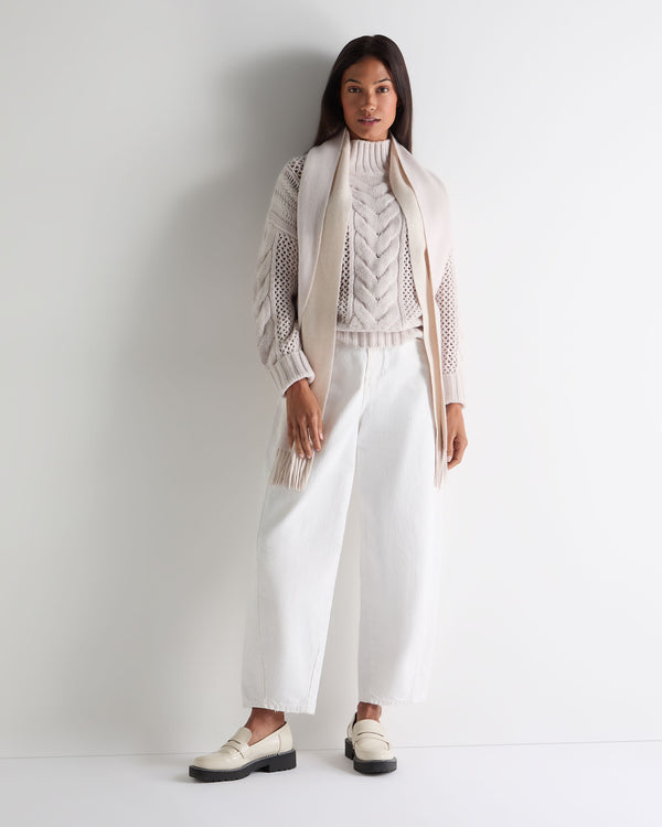 N.Peal Women's Mock Neck Cable Cashmere Jumper Frost White