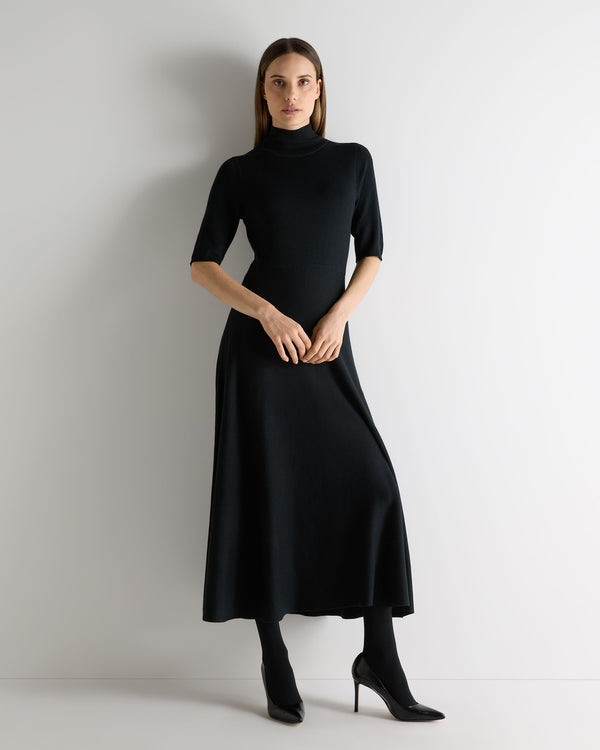 N.Peal Women's Mock Neck Midi Cashmere Silk Dress Black