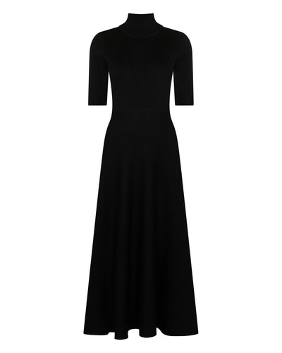 N.Peal Women's Mock Neck Midi Cashmere Silk Dress Black