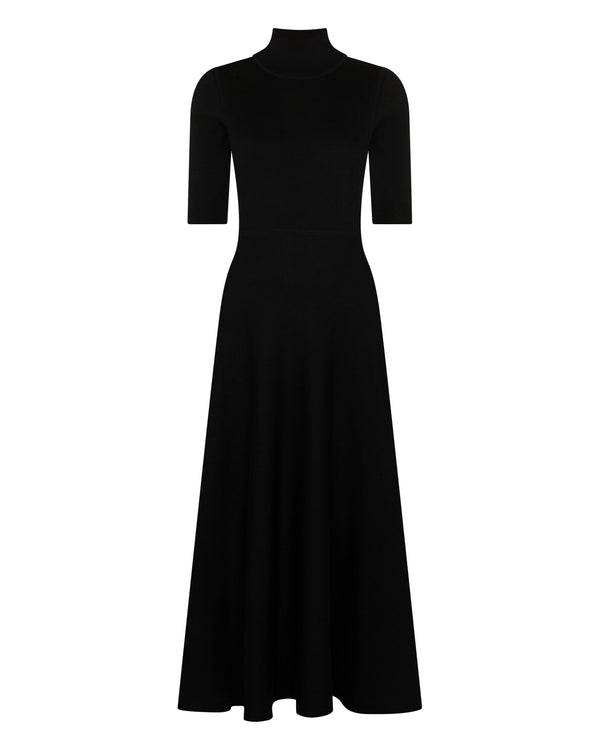 N.Peal Women's Mock Neck Midi Cashmere Silk Dress Black