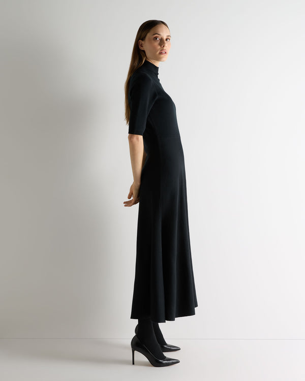 N.Peal Women's Mock Neck Midi Cashmere Silk Dress Black