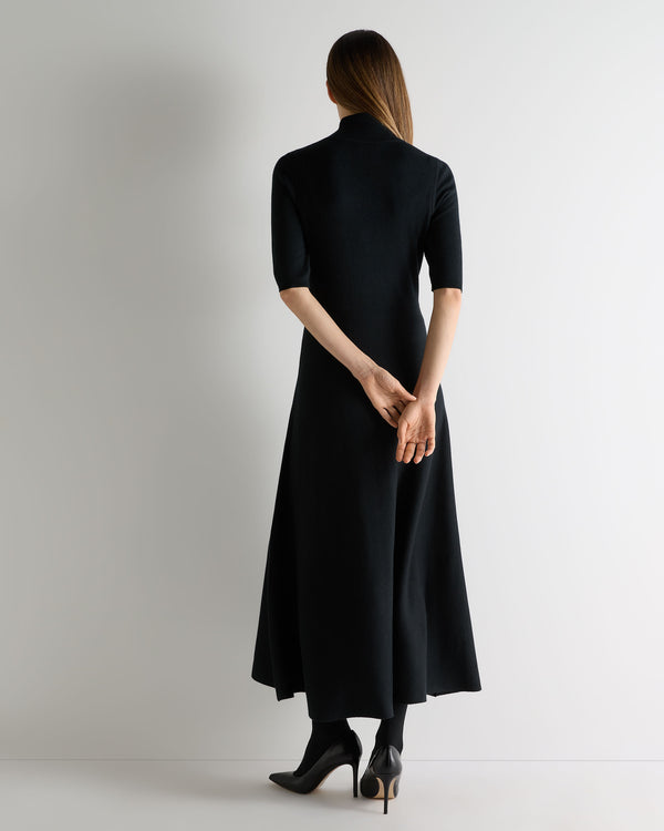 N.Peal Women's Mock Neck Midi Cashmere Silk Dress Black