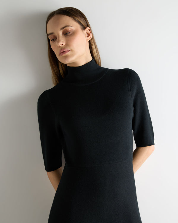 N.Peal Women's Mock Neck Midi Cashmere Silk Dress Black