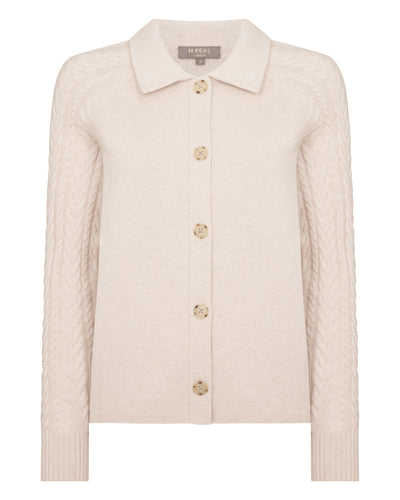 N.Peal Women's Cable Back Cashmere Jacket Ecru White