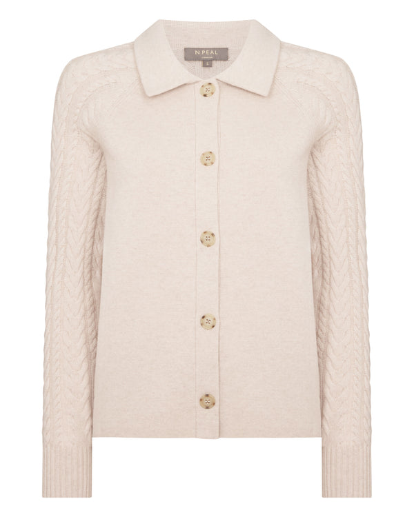 N.Peal Women's Cable Back Cashmere Jacket Ecru White