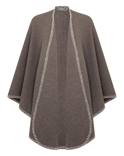 N.Peal Women's Milano Stitch Trim Cashmere Cape Otter Brown