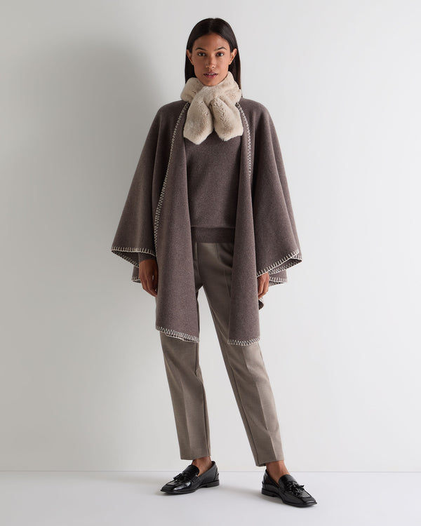 N.Peal Women's Milano Stitch Trim Cashmere Cape Otter Brown