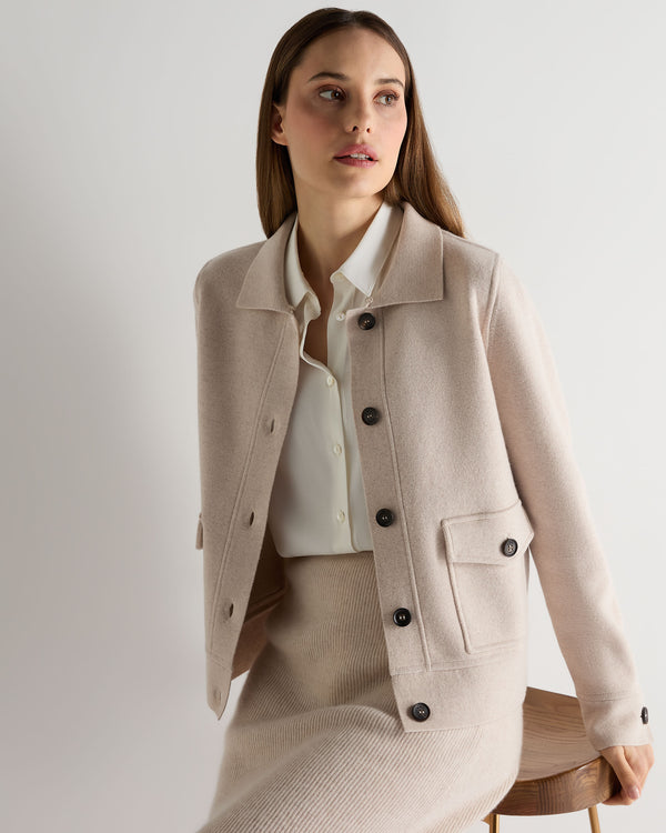 N.Peal Women's Fur Collar Milano Cashmere Jacket Ecru White