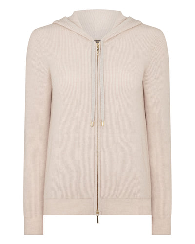 N.Peal Women's Ada Ribbed Cashmere Hoodie Ecru White
