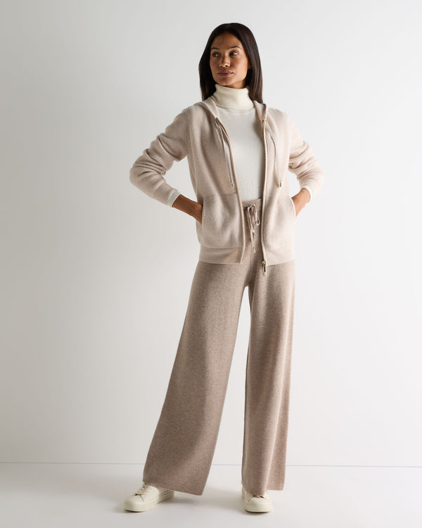 N.Peal Women's Ada Ribbed Cashmere Hoodie Ecru White