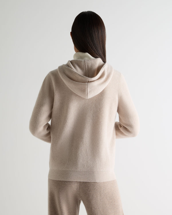 N.Peal Women's Ada Ribbed Cashmere Hoodie Ecru White