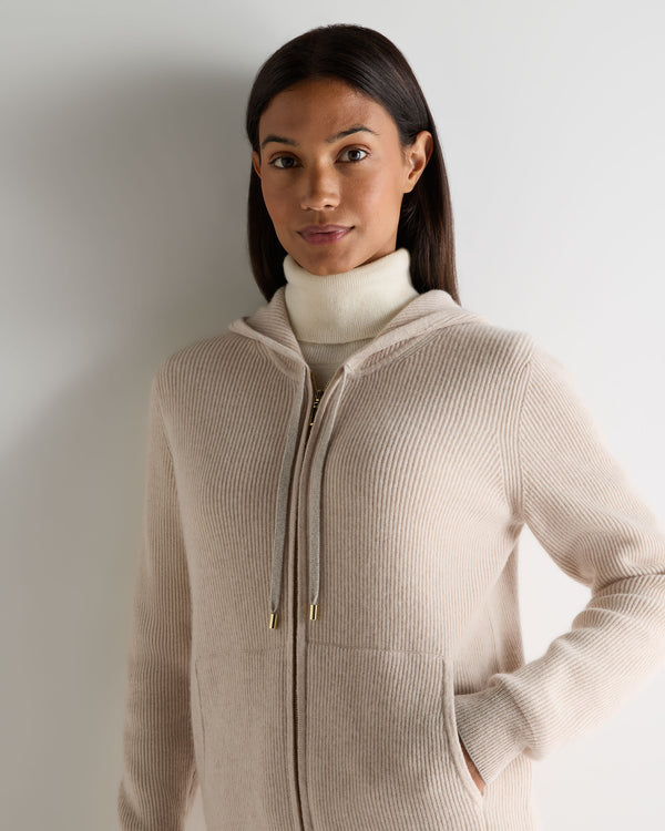 N.Peal Women's Ada Ribbed Cashmere Hoodie Ecru White