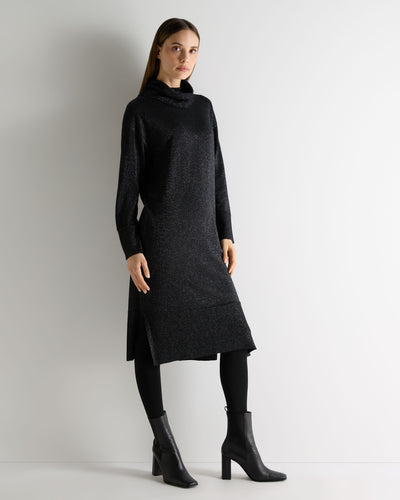 N.Peal Women's Roll Neck Cashmere Dress Black Sparkle