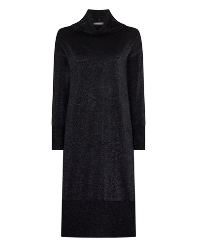 N.Peal Women's Roll Neck Cashmere Dress Black Sparkle