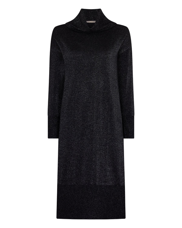 N.Peal Women's Roll Neck Cashmere Dress Black Sparkle