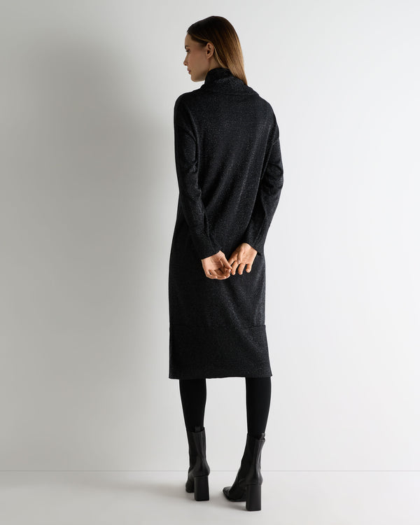 N.Peal Women's Roll Neck Cashmere Dress Black Sparkle