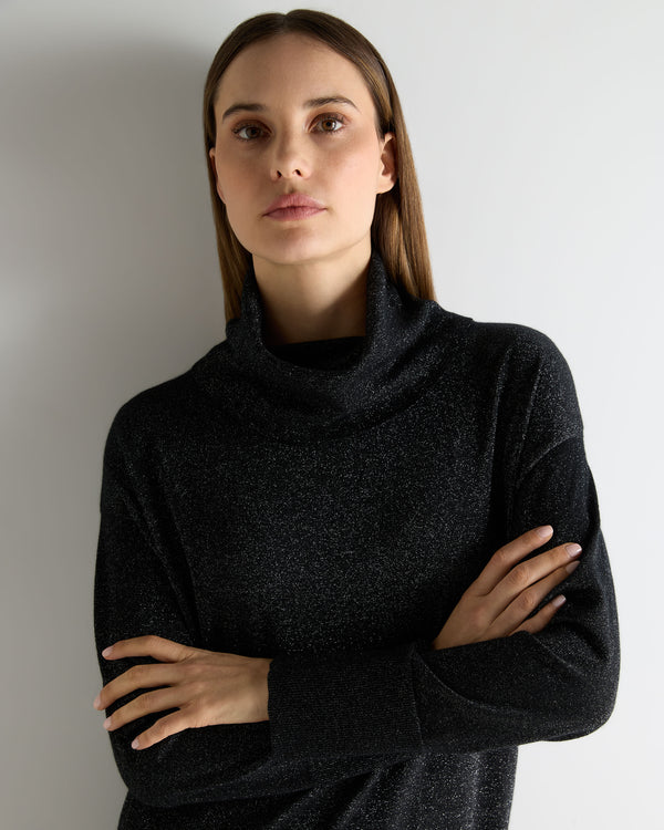 N.Peal Women's Roll Neck Cashmere Dress Black Sparkle