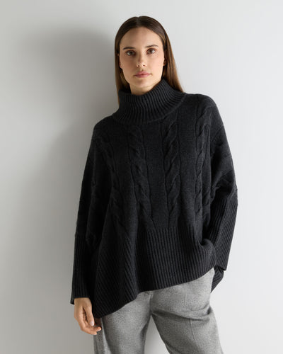 N.Peal Women's Oversized Cable Cashmere Jumper Deep Charcoal Grey
